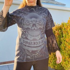 Converse Scull Bones Tattoo Print Black Graphic T-Shirt unisex